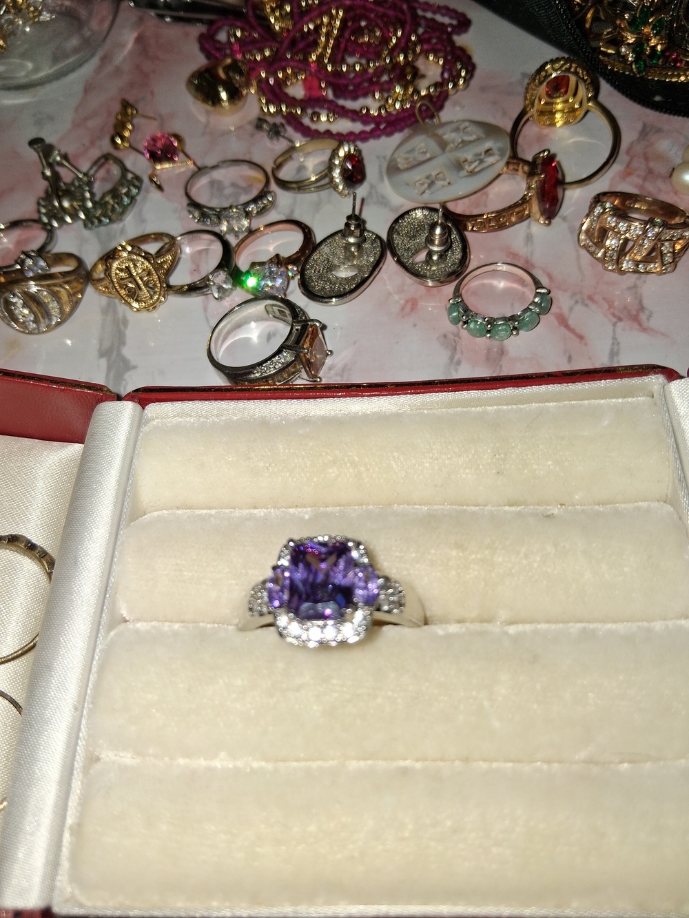 Purple Halo Cocktail Ring with Clear Accent Stones